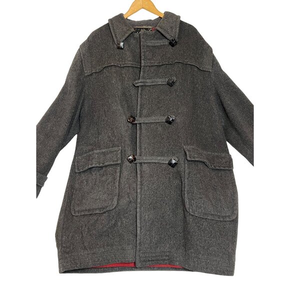 Loden Frey Wool Coat Western Germany Size 50 Gray Red Lining Toggle Closure Flaw - Picture 15 of 16